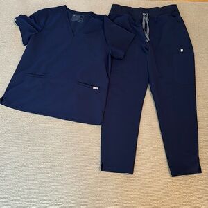FIGS Scrubs Navy Top and Bottom Set, size XL, pre-owned.